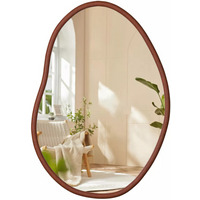 Small Irregular Wooden Vanity Wall Mirror for Bedroom Living Room - Natural Brown - thumbnail 1
