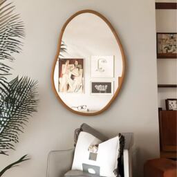 Small Irregular Wooden Vanity Wall Mirror for Bedroom Living Room - Natural Brown - thumbnail 4