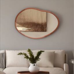 Small Irregular Wooden Vanity Wall Mirror for Bedroom Living Room - Natural Brown - thumbnail 3