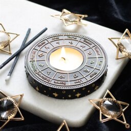 Astrology Wheel Tealight Candle Holder Celestial Gold Decor - Black - thumbnail 2