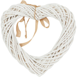 Hanging Wicker Heart with Ribbon - White - thumbnail 2