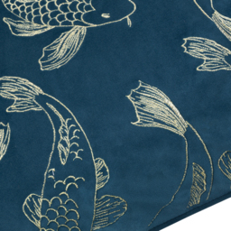 Koi Pond Embroidered Velvet Cushion - Navy / Polyester - thumbnail 4
