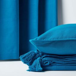 Homescapes Cotton Rajput Ribbed Curtain Pair - Teal / 137cm - thumbnail 3