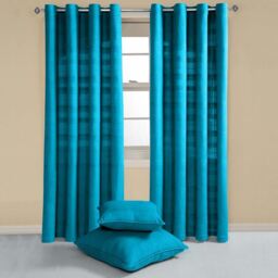 Homescapes Cotton Rajput Ribbed Curtain Pair - Teal / 137cm - thumbnail 2