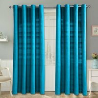 Homescapes Cotton Rajput Ribbed Curtain Pair - Teal / 137cm - thumbnail 1