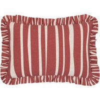 Carmon Stripe Ruffle Cushion - Linen/Red / 80 Feather 20 Polyester