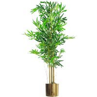 Realistic Artificial Bamboo Plants Trees Gold Metal Planter - Green