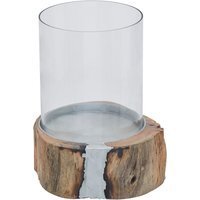 Almora Small Acacia and Glass Hurricane Candle Holder - Natural