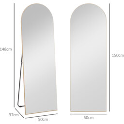 HOMCOM Arched Full Length Mirror Wall Standing or Leaning - Gold Tone - thumbnail 2