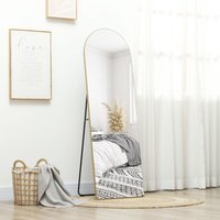 HOMCOM Arched Full Length Mirror Wall Standing or Leaning - Gold Tone - thumbnail 1