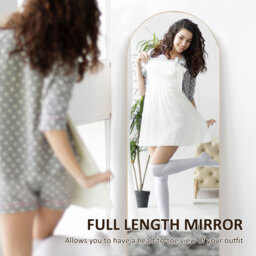 HOMCOM Arched Full Length Mirror Wall Standing or Leaning - Gold Tone - thumbnail 3