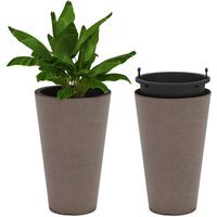 Tall Round Planter Set of 2 - Brown - image 1