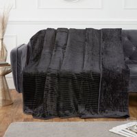Ribbed Mink Faux Fur Polyester Super Soft Cosy Throw - Black / 1.3kg