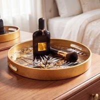 Round Tropical Pineapple Mirrored Serving Tray - gold - thumbnail 1