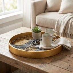 Round Tropical Pineapple Mirrored Serving Tray - gold - thumbnail 4