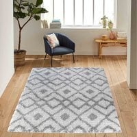Moroccan Berber Shaggy Rugs Living Room Ikat Design - Light Cream / 160x230 cm Rectangle