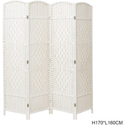 Livingandhome Rattan Folding Room Divider - White / H170*L160 CM - thumbnail 4