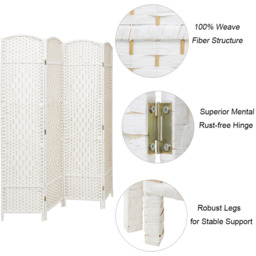 Livingandhome Rattan Folding Room Divider - White / H170*L160 CM - thumbnail 5