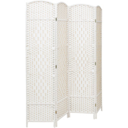 Livingandhome Rattan Folding Room Divider - White / H170*L160 CM - thumbnail 3