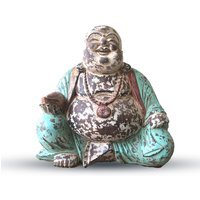 Vintage Mint Hand Carved Buddha Statue 40cm Happy Buddha - Green