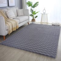 Orbie Washable Low Pile Super Soft Living Room Area Rug Machine Carved Ridge-Furrow Design - Anthracite / 120cm / 80cm