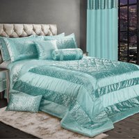 Luxury Metallic Geometric Foil Pattern Bedspread - Duck Egg / Superking - image 1