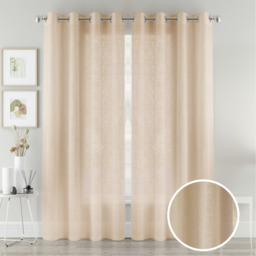 Pair of Plain Eyelet Header Sheer Linen-Look Voile Panels - Natural / 229cm - thumbnail 4