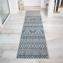 Tribal Flatweave Indoor Outdoor Rug - Blue / 240 x 60cm - thumbnail 3