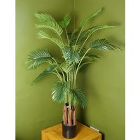 Leaf Large Artificial Areca Palm Tree Potted in Black Pot - Green / 80cm