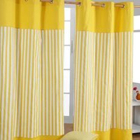 Thick Stripe Ready Made Eyelet Curtain Pair - Yellow - thumbnail 1