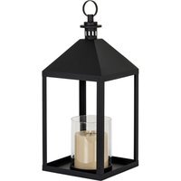 Astra Large Metal Lantern with Glass Candle Holder for Home Decor - Black