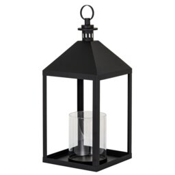 Astra Large Metal Lantern with Glass Candle Holder for Home Decor - Black - thumbnail 4