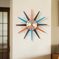 Large Metal Starburst Decorative Wall Clock - Multicolour / 55cm - thumbnail 1
