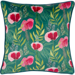 House Of Bloom Poppy Piped Cushion - Teal / Polyester - thumbnail 2
