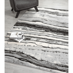 Obsidian Modern Low Pile Area Rug - Coast Waves Abstract Design Grey Rug - Grey / 290cm - thumbnail 4