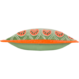 Casa Embroidered Cushion - Peridot/Orange / Polyester - thumbnail 5
