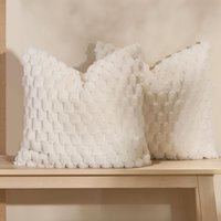 Pack Of Waffle Fleece Faux Fur Cushion Covers - Cream / 4 - image 1