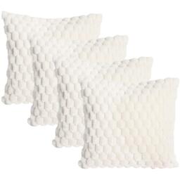 Pack Of Waffle Fleece Faux Fur Cushion Covers - Cream / 4 - thumbnail 3