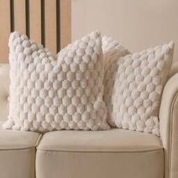 Pack Of Waffle Fleece Faux Fur Cushion Covers - Cream / 4 - thumbnail 5