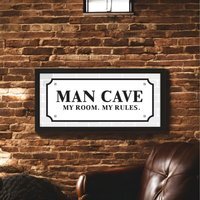 Wall Art Framed Print For Him Man Cave My Room My Rules - Black - image 1