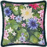 Marjoelle Flowers Printed Velvet Cushion - Multicolour / Feather - image 1