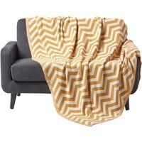 Homescapes Chevron Cotton Knitted Throw - Mustard/Off White / 170cm