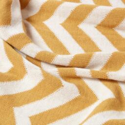 Homescapes Chevron Cotton Knitted Throw - Mustard/Off White / 170cm - thumbnail 2