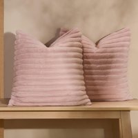 Pack Of Faux Fur Ribbed Filled Cushions - Blush Pink / 2 - image 1