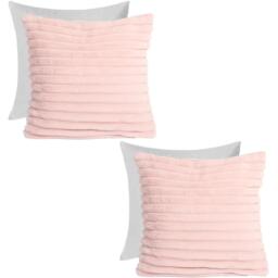Pack Of Faux Fur Ribbed Filled Cushions - Blush Pink / 2 - thumbnail 2