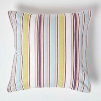 Homescapes Cotton Osaka Green Stripe Cushion Cover - Green / 60cm