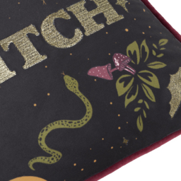 Bad Witch Embroidered Velvet Cushion Cover 50 x 30cm - Black Magic - thumbnail 4