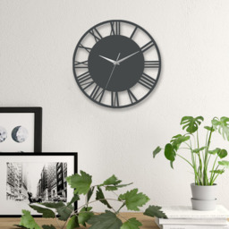 Round Roman Numeral Dial Wall Clock with Silver Hands - Grey & Silver - thumbnail 3