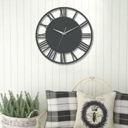 Round Roman Numeral Dial Wall Clock with Silver Hands - Grey & Silver - thumbnail 4