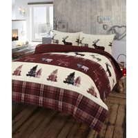 Flannelette Tartan Stag Duvet Cover Set Set - Brown / Superking